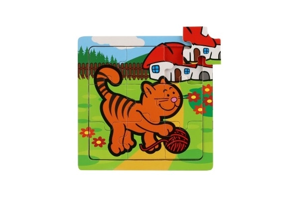 Mini puzzle fából 9 darabos Az első állataim babáknak 15x15x0,8cm 6 féle