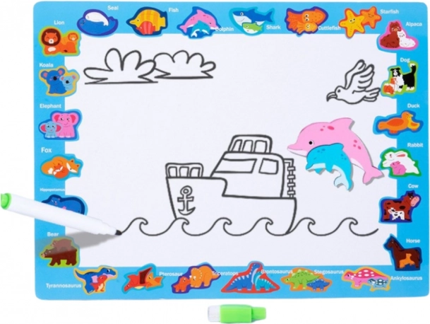Fa oktatási dinoszaurusz puzzle rajzolótáblával