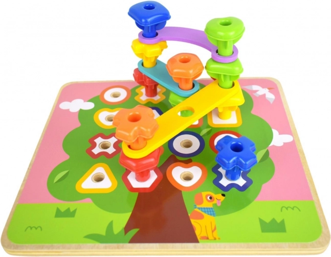 Tooky Toy multifunkciós tábla színes csavarokkal a formák tanulásához