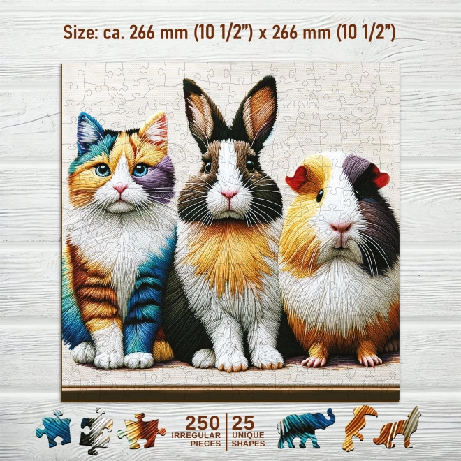 Fa puzzle, macska, nyúl és tengerimalac 250 darabos