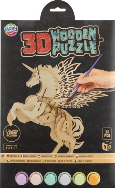 Moxy 3D fa kiszínezhető puzzle - Egyszarvú