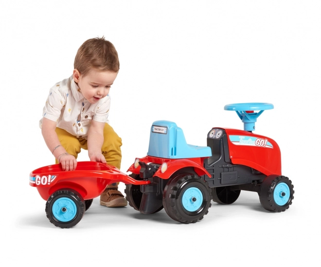 Lábbal hajtható - Go Farm traktor piros kormánnyal és utánfutóval