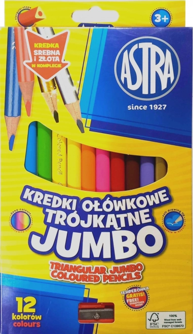 Astra háromszögletű jumbo színes ceruzák 12 db hegyezővel