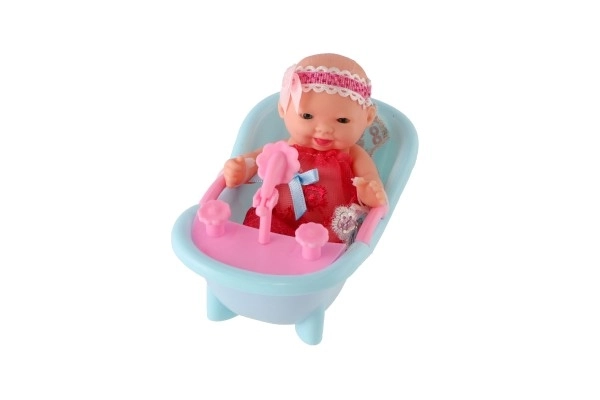 Baba játék babakáddal és puha testtel, 12 cm