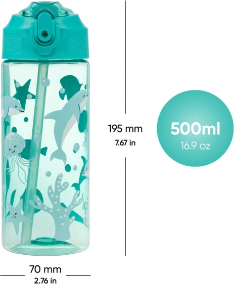 Tritán üveg szívószállal - Óceán világ 500 ml