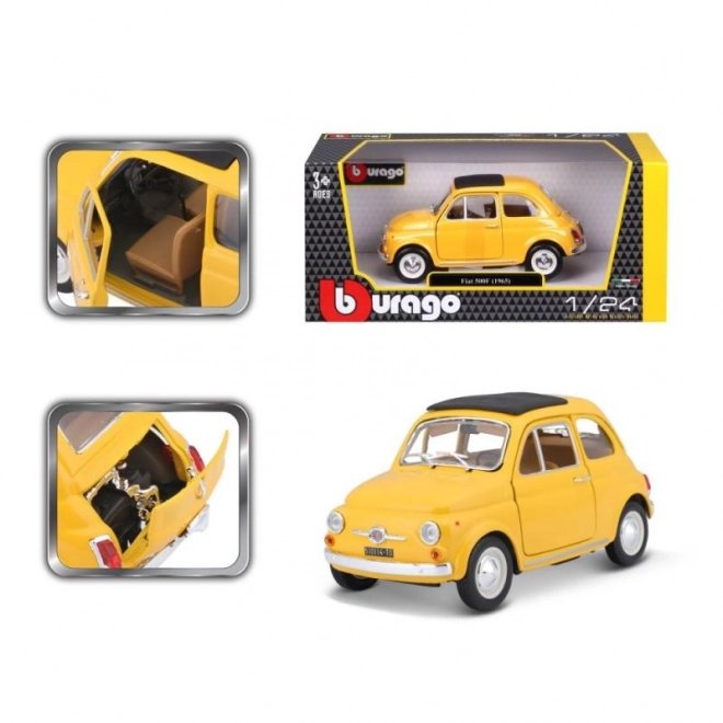 Bburago Fiat 500 F 1965 sárga autómodell 1:24