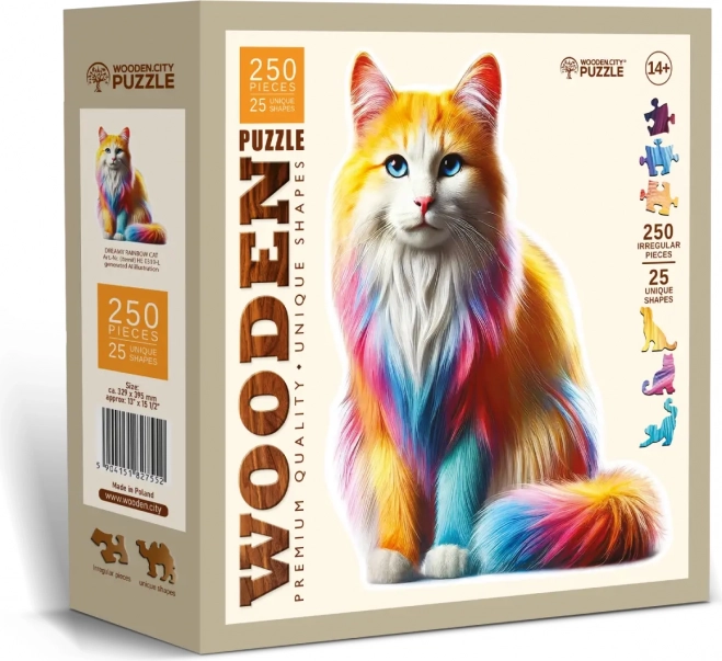 Fa puzzle Szivárvány macska 250 darab