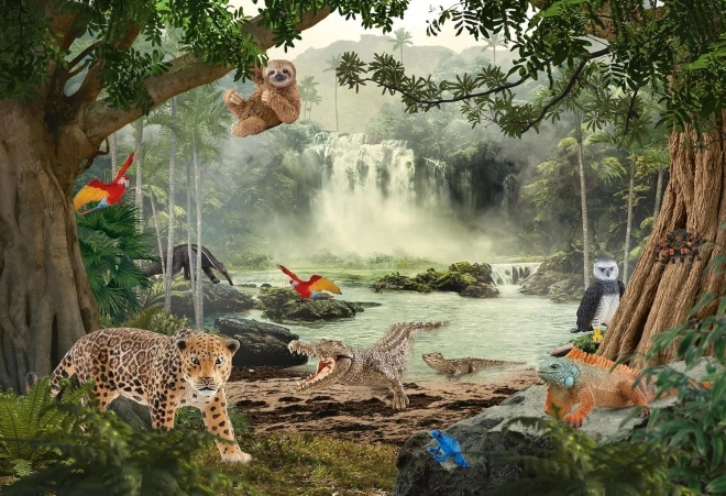 Schleich esőerdei puzzle és krokodil figura 100 darabos