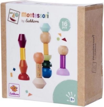 Montessori rakásolható blokkok – fa geometriai építőkészlet