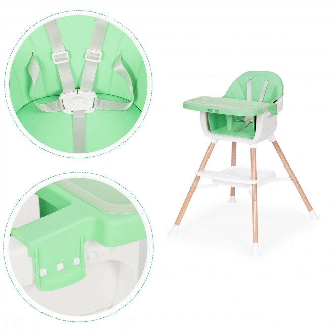 Gyermek etetőszék 2 az 1-ben zöld ecotoys