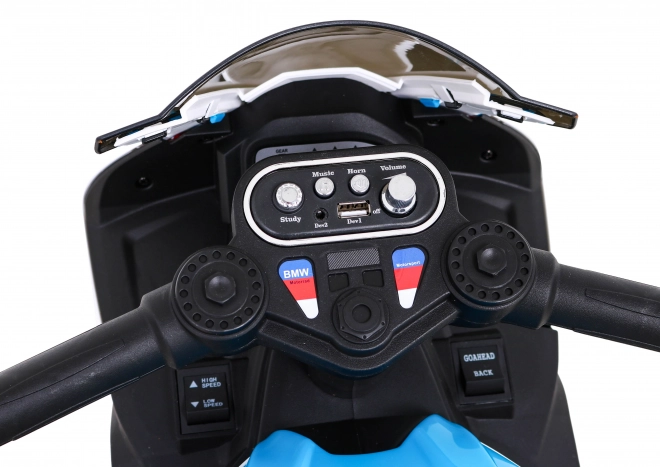 BMW HP4 Gyerekeknek elektromos motor kék + 3 kerék + LED + MP3 USB + Eco bőr