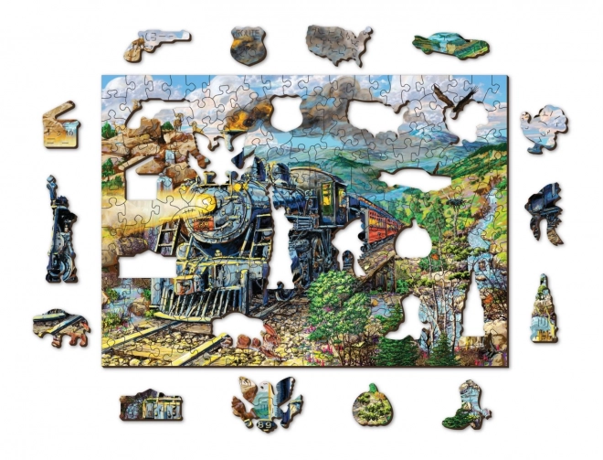 Wooden City Fa puzzle Vasút 2 az 1-ben, 200 darab EKO