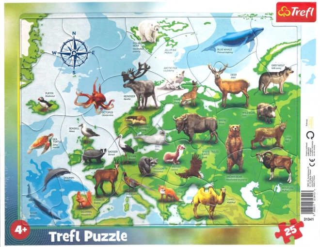 Európa térkép állatos puzzle gyerekeknek