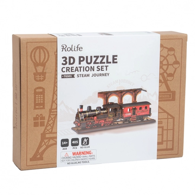 Vintage Fa Gőzmozdony 3D Puzzle