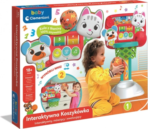 Interaktív kosárlabda kosár gyerekeknek cicával és mackóval CLEMENTONI (lengyel nyelv)