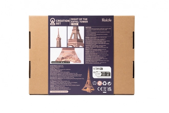 Éjszakai Eiffel-torony fénylő 3D fa puzzle