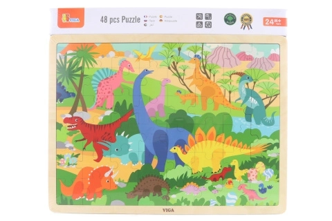 48 darab, fából készült puzzle - dinoszauruszok