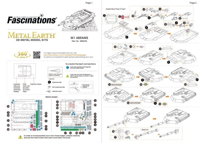 Fém föld 3D puzzle M1 Abrams tank