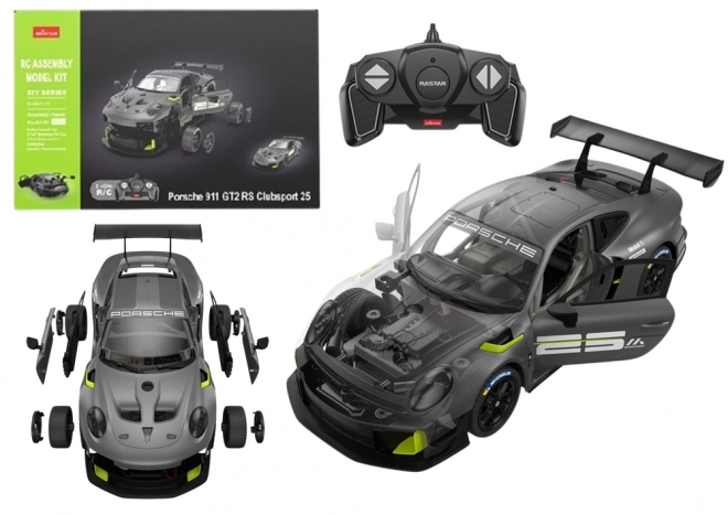 Konstrukciós építőkocka RC autó - Porsche 911 GT2 szürke 68 darab