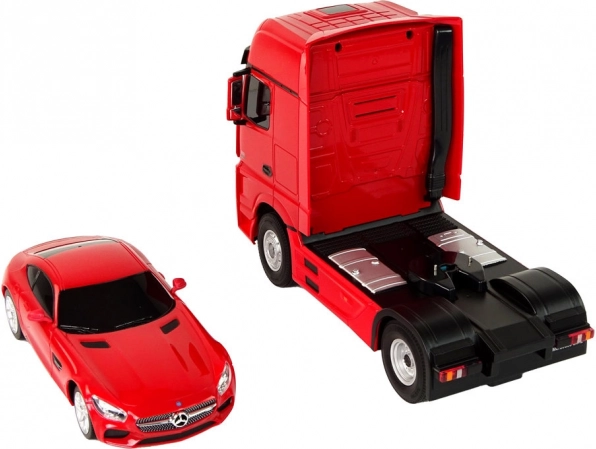 R/C Mercedes-Benz autó trélerrel - piros