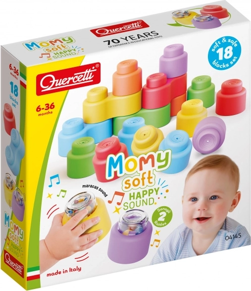 Momy puha színes kockák és hangos csörgő kockák - 18 db