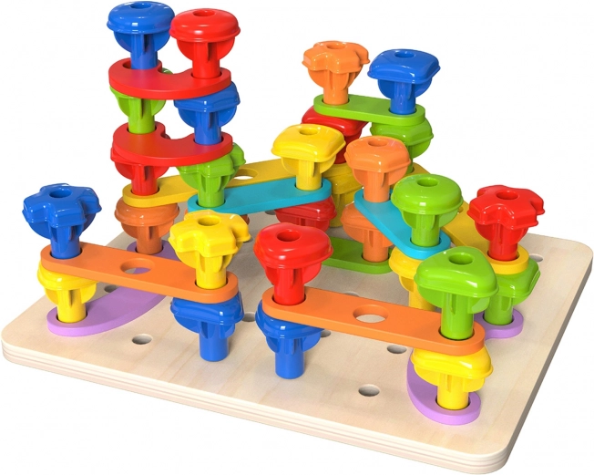Tooky Toy multifunkciós tábla színes csavarokkal a formák tanulásához