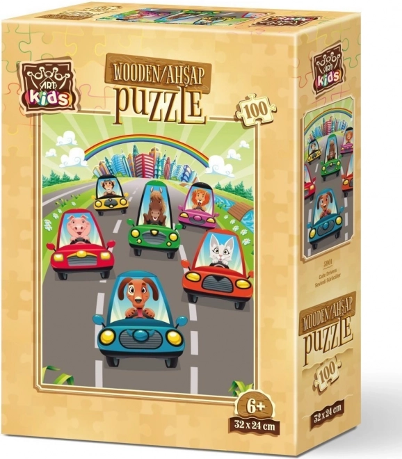 Művészi fa puzzle aranyos sofőrökkel