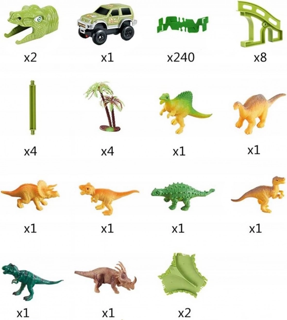 Dinoszaurusz versenypálya autóval és figurákkal