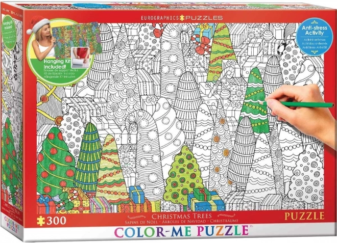 Karácsonyi fák színezős puzzle 300 darabos felfüggesztő készlettel