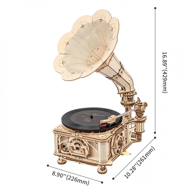 Robogram 3D Fából Készült Mechanikus Puzzle Gramofon