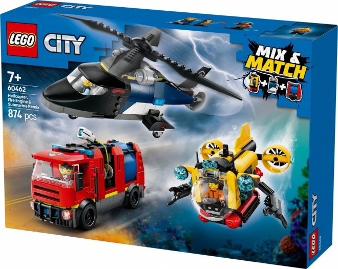 Mentőakció játékconfiguráció helikopterrel és tűzoltóautóval - LEGO City