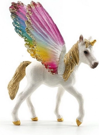 Egyszarvú figura szivárványszárnyakkal, 9 cm