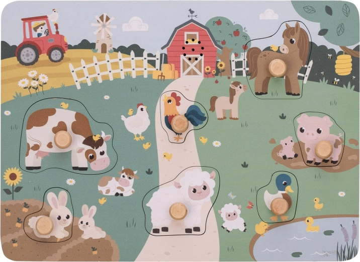 Fából készült hangos fa puzzle Állatok a farmon