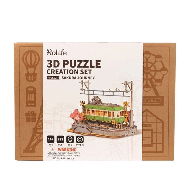 RoboTime 3D fa puzzle Virágzó Sakura állomás