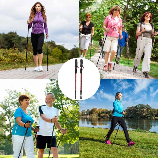 Összecsukható túrabotok Nordic Walking-hoz, 2 darab, piros