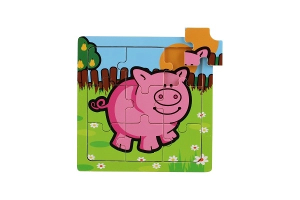 Mini puzzle fából 9 darabos Az első állataim babáknak 15x15x0,8cm 6 féle