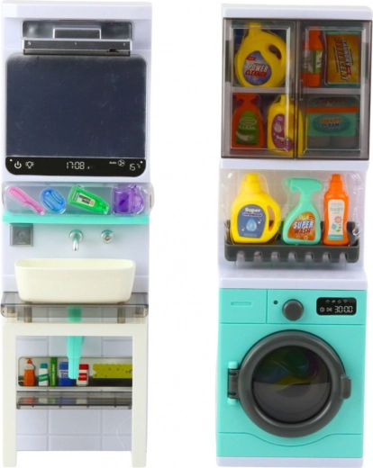 Mosdó tükörrel és tárolópolcokkal