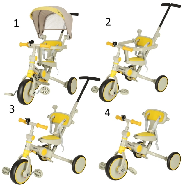 Sárga-fekete Trike Fix V4 háromkerekű kerékpár napellenzővel