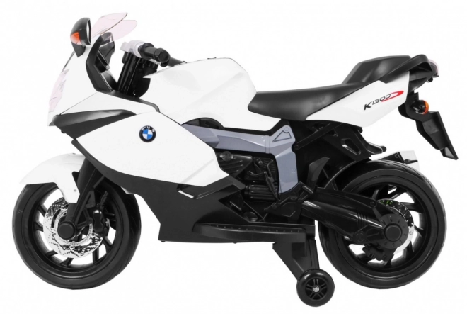 BMW K1300S Gyerek motorkerékpár akkumulátorral fehér + segédkerekek + hangok Fények + lassú indítás