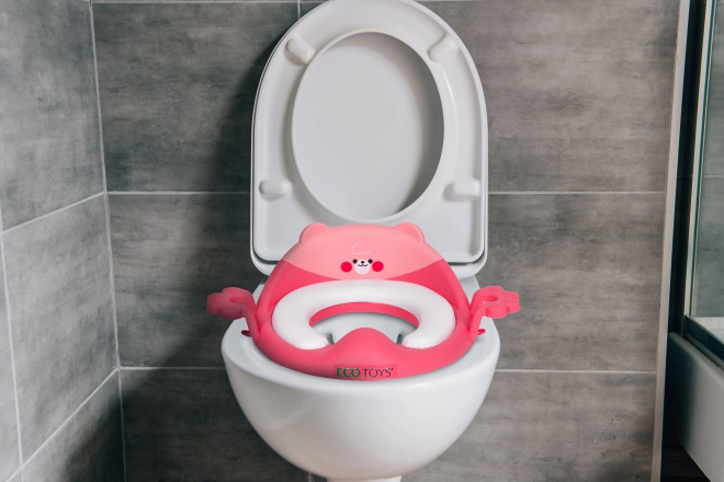 Gyerek WC ülőke fogantyúkkal, puha párnával, rózsaszín, ECOTOYS