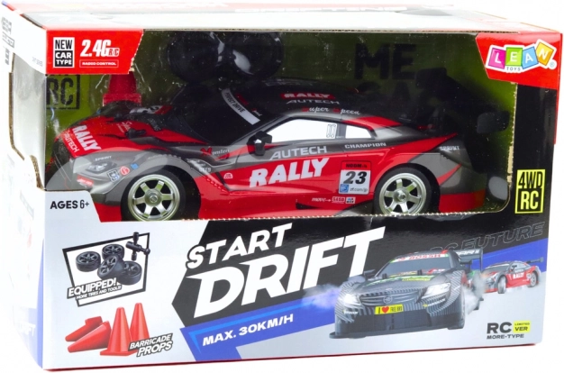 RC versenyautó drifteléshez, piros-fekete, 30 km/h, 1:16