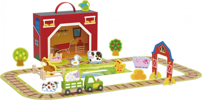 Tooky Toy Fából készült farm bőröndben