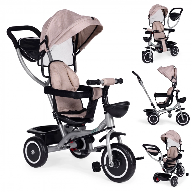Ecotoys 2 az 1-ben tricikli babakocsi, forgatható ülés, összecsukható tető, bézs