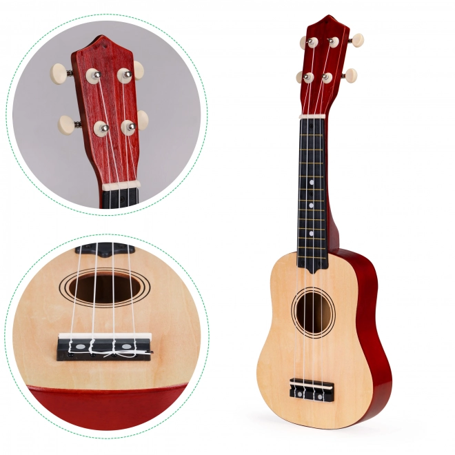 Gyerek fa ukulele 4 nejlon húrral, barna - ECOTOYS