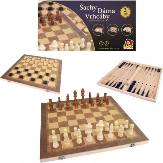 MaDe Fa Sakkozó készlet, Dámával és Backgammonnal 29x29 cm