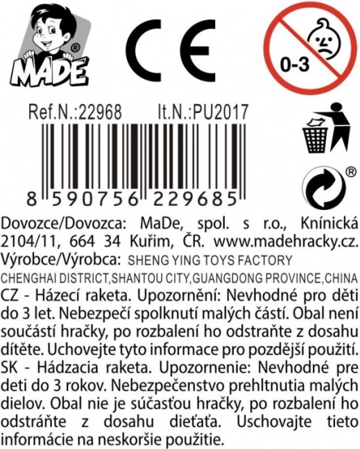 25 cm-es hajító rakéta gyerekeknek, 12 db-os display doboz