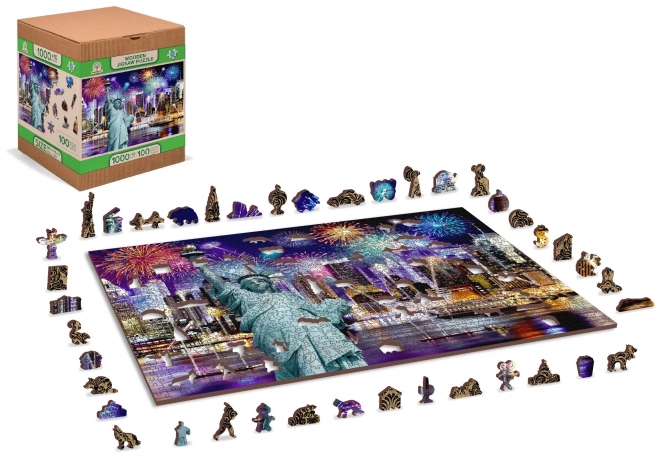 fából készült éjszakai New York 2 az 1-ben puzzle, 1010 darab