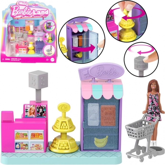 Mini szupermarket Barbie Land babával és pénztárral