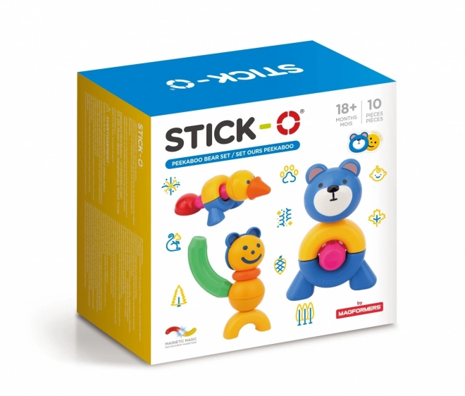 Stick-O mágneses építőkészlet medvével, 10 darabos