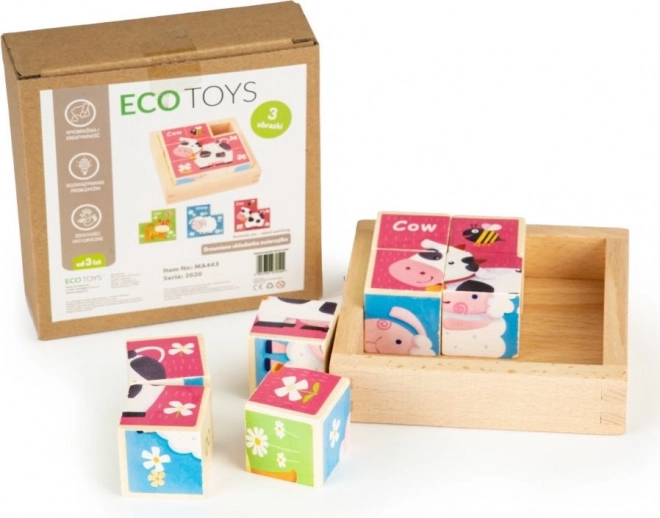 Ecotoys fa állatos kockák